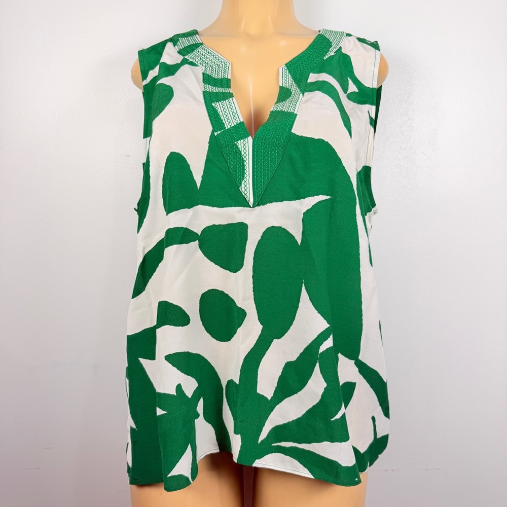 New Figue Jessie Top Sz XL Sleeveless Tunic Green Shirt Embroidered $348